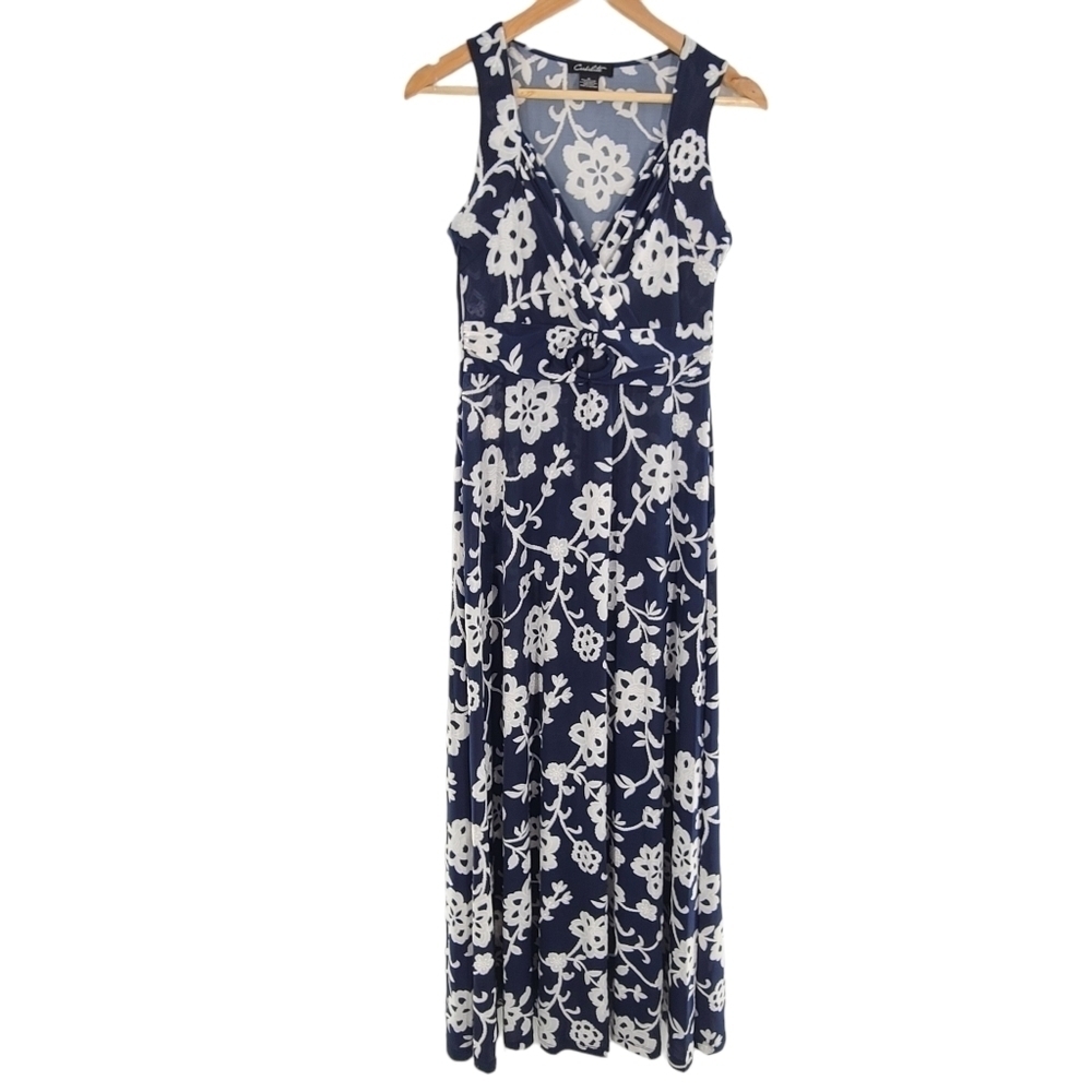 Candalite Textured Floral Maxi Dress Navy Blue Sleeveless‎